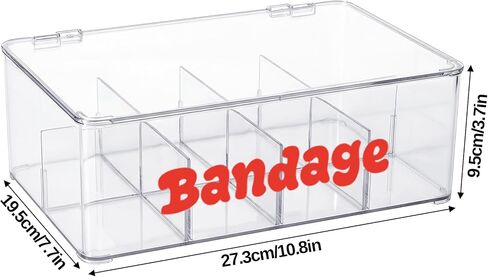 Bandage Storage Organizer, 8 Adjustable Compartments First Aid Storage Organizer with Flip Cover, Medical Supply Organizer for Cotton Swabs Pills, Clear in Saudi Arabia