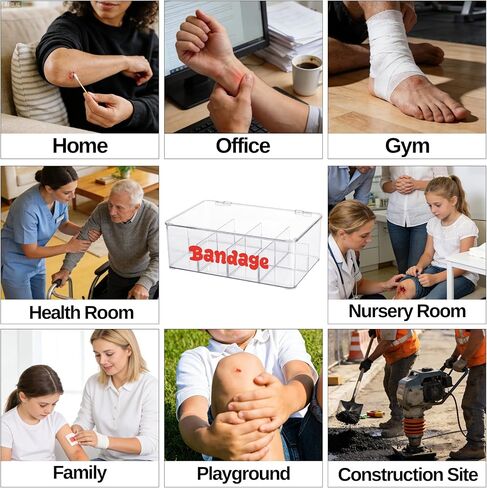 Bandage Storage Organizer, 8 Adjustable Compartments First Aid Storage Organizer with Flip Cover, Medical Supply Organizer for Cotton Swabs Pills, Clear in Saudi Arabia