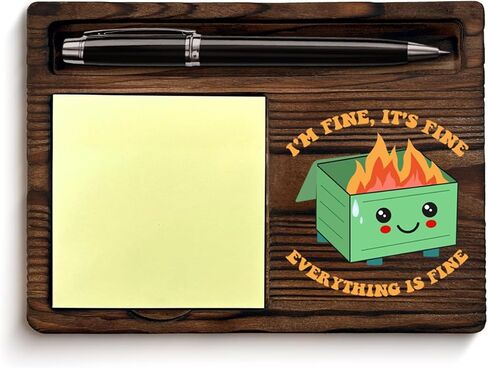 Funny Office Decor Dumpster Fire Work Gifts for Coworkers Employees Boss Green Dumpster Fire It's Fine I'm Fine Sticky Note Holder Office Decorations in Kuwait