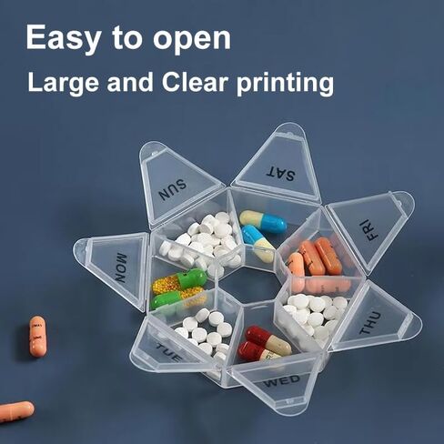 Weekly Pill Organizer Travel Pill Box Dispenser 7 Day Medicine Case Large Compartment for Vitamins, Fish Oil, & Medication (White) in Kuwait