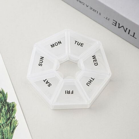 Weekly Pill Organizer Travel Pill Box Dispenser 7 Day Medicine Case Large Compartment for Vitamins, Fish Oil, & Medication (White) in Kuwait