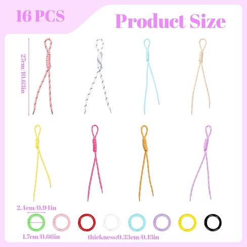 16Pcs Paracord Keychain, 8 Color Roman Knot Braided Rope Keychain with 0.94 in Spring Clasp Durable Bag Charm for Backpacks Handbags and Purse Accessories in Saudi Arabia