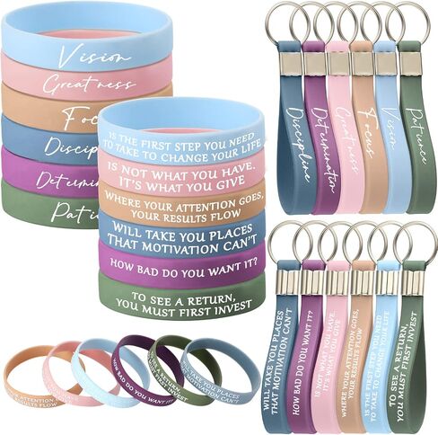 Sureio 24 Pcs Inspirational Keychains Gifts Bulk Motivational Quote Silicone Wristbands Key Rings Christmas Employee Appreciation Gifts for Coworker Teacher Staff(Fresh Color) in Kuwait