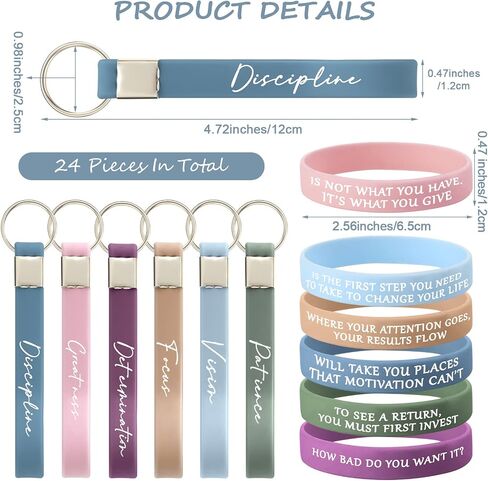 Sureio 24 Pcs Inspirational Keychains Gifts Bulk Motivational Quote Silicone Wristbands Key Rings Christmas Employee Appreciation Gifts for Coworker Teacher Staff(Fresh Color) in Kuwait