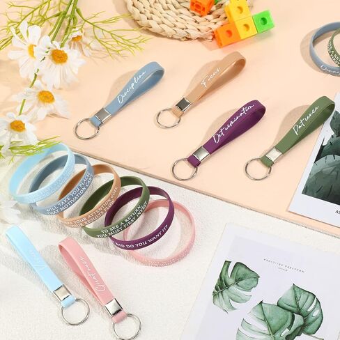 Sureio 24 Pcs Inspirational Keychains Gifts Bulk Motivational Quote Silicone Wristbands Key Rings Christmas Employee Appreciation Gifts for Coworker Teacher Staff(Fresh Color) in Kuwait