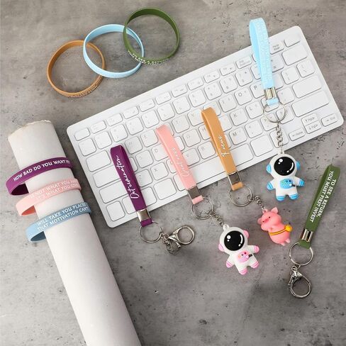 Sureio 24 Pcs Inspirational Keychains Gifts Bulk Motivational Quote Silicone Wristbands Key Rings Christmas Employee Appreciation Gifts for Coworker Teacher Staff(Fresh Color) in Kuwait