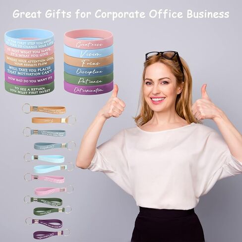 Sureio 24 Pcs Inspirational Keychains Gifts Bulk Motivational Quote Silicone Wristbands Key Rings Christmas Employee Appreciation Gifts for Coworker Teacher Staff(Fresh Color) in Kuwait
