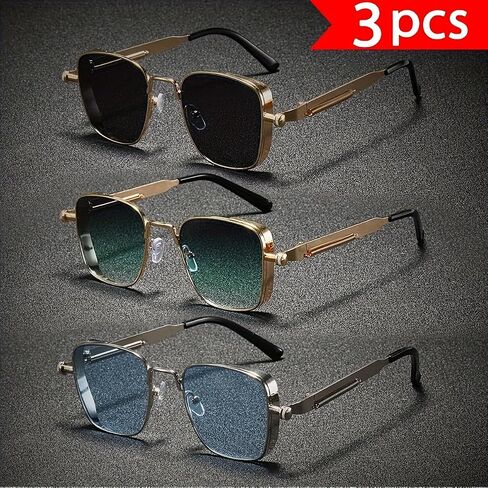 3-Pair Men's Metal Square Small Exquisite High-End Light Luxury Elegant Retro Classic Fashion Sunglasses in Kuwait