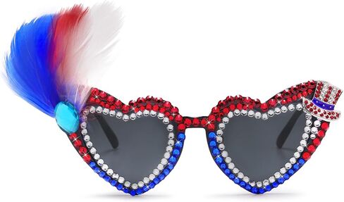 4th of July Patriotic Sunglasses for Women Men USA Flag Rhinestone Heart Shades for Independence Day, Memorial Day in Saudi Arabia