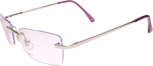 Purple Tinted Lens Modern Silver Rimless Bifocal 2.25 Reading Glasses in Saudi Arabia