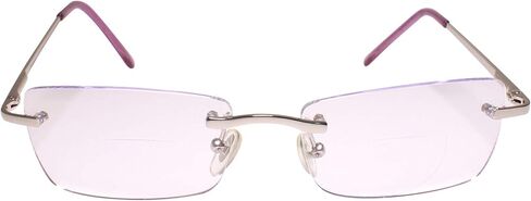 Purple Tinted Lens Modern Silver Rimless Bifocal 2.25 Reading Glasses in Saudi Arabia