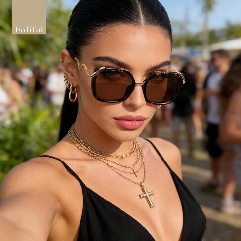 Polarized Sunglasses for Women Oversized Square Womens Sunglasses Vintage Style Sun Glasses UV Protection in Saudi Arabia