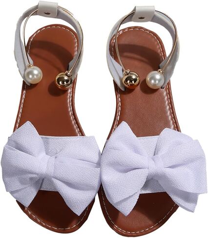 Women's Bow Flat Sandals for Women Open Toe Slip On Comfortable Dressy Sandals Ankle Strap Summer Beach Slide Shoes in Saudi Arabia