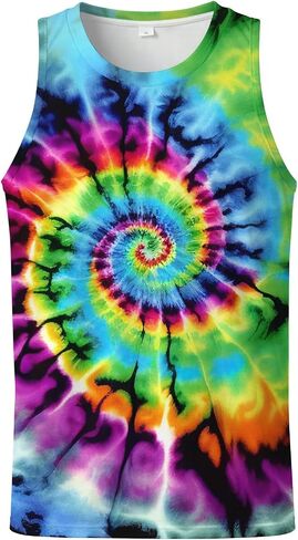 TiwBski Men’s Tie Dye Print Tank Tops Rainbow Spiral Graphic Workout Muscle Tanks Beach Sleeveless Shirt in Saudi Arabia
