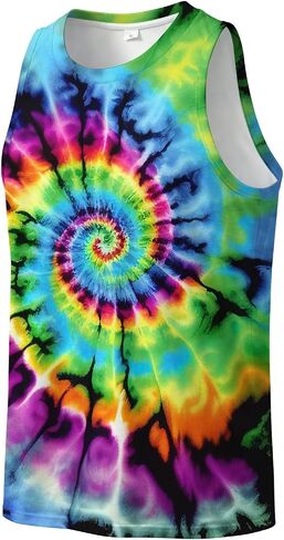 TiwBski Men’s Tie Dye Print Tank Tops Rainbow Spiral Graphic Workout Muscle Tanks Beach Sleeveless Shirt in Saudi Arabia