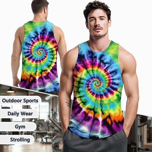TiwBski Men’s Tie Dye Print Tank Tops Rainbow Spiral Graphic Workout Muscle Tanks Beach Sleeveless Shirt in Saudi Arabia