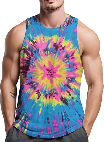 TiwBski Men’s Tie Dye Print Tank Tops Rainbow Spiral Graphic Workout Muscle Tanks Beach Sleeveless Shirt in Saudi Arabia