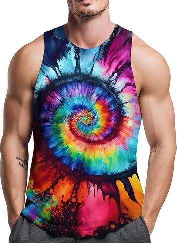 TiwBski Men’s Tie Dye Print Tank Tops Rainbow Spiral Graphic Workout Muscle Tanks Beach Sleeveless Shirt in Saudi Arabia