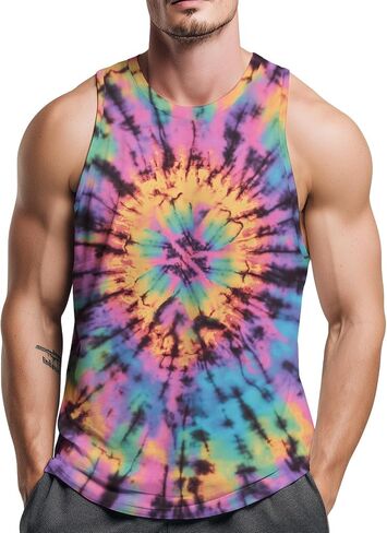 TiwBski Men’s Tie Dye Print Tank Tops Rainbow Spiral Graphic Workout Muscle Tanks Beach Sleeveless Shirt in Saudi Arabia