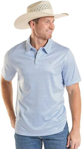 Panhandle Men's Blue Geometric Print Performance Polo in Saudi Arabia