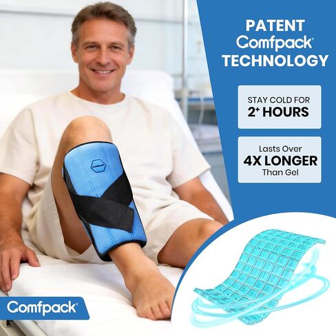 Comfpack Leg Ice Pack Warp, 2 Hours Long-Lasting Cold Compression Sleeve | Shin Splints Relief, Cross Straps for No Slipping, Fits Knee, Calf, Thigh, Elbow Discomfort, Sport Injuries, Surgery Recovery in Saudi Arabia