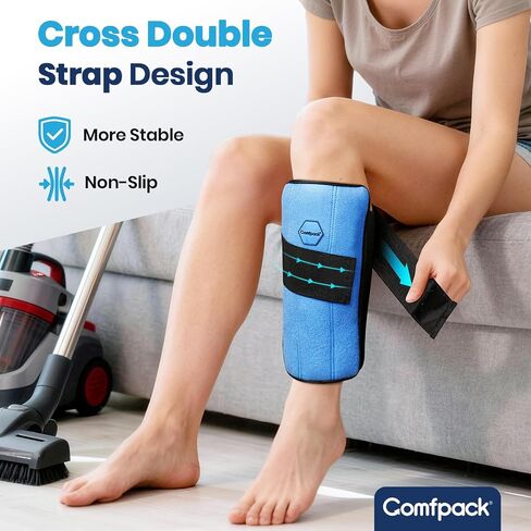 Comfpack Leg Ice Pack Warp, 2 Hours Long-Lasting Cold Compression Sleeve | Shin Splints Relief, Cross Straps for No Slipping, Fits Knee, Calf, Thigh, Elbow Discomfort, Sport Injuries, Surgery Recovery in Saudi Arabia