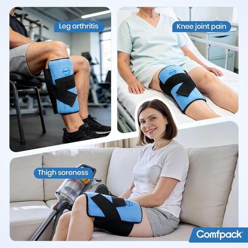 Comfpack Leg Ice Pack Warp, 2 Hours Long-Lasting Cold Compression Sleeve | Shin Splints Relief, Cross Straps for No Slipping, Fits Knee, Calf, Thigh, Elbow Discomfort, Sport Injuries, Surgery Recovery in Saudi Arabia