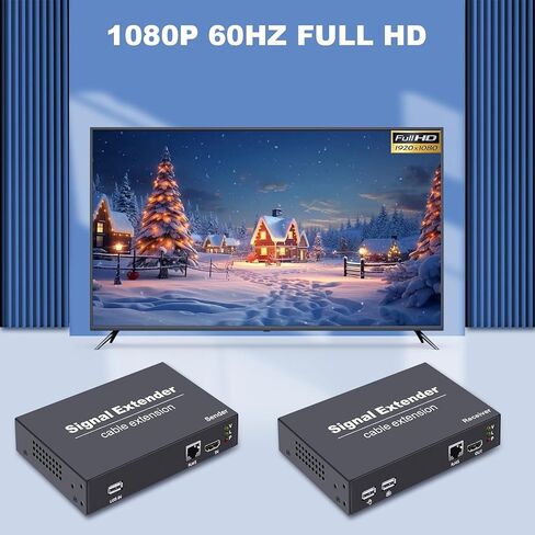 HDMI KVM USB Extender, HDMI KVM Extender Over Cat5e/6/7 Cable Up to 394FT/120M, KVM Extender Over Ethernet Support All System, Plug and Play, with 2 USB Ports for Keyboard and Mouse in Kuwait