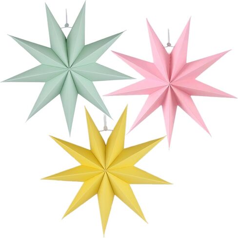 3Pcs Independence Day 9 Pointed Paper Star,12 Inch Red Blue White Large Christmas Hanging Star Ornaments for Patriotic Party,Xmas Tree,Fireplace,Porch,Home Decor in Kuwait