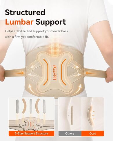 IKEEPFIT Cordless Heating Pad with Massager for Back Pain Relief: MAXwarm® 4.0, Portable Heated Back Brace with Lumbar Support for Sciatica, Large 8000mAh Battery, for Women Men 70" Beige in Saudi Arabia