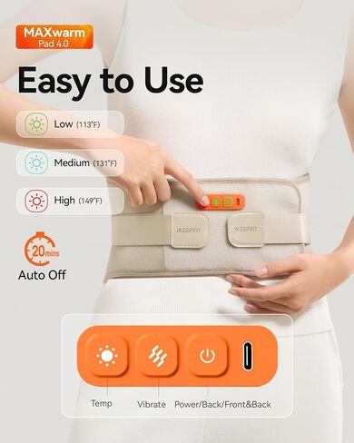 IKEEPFIT Cordless Heating Pad with Massager for Back Pain Relief: MAXwarm® 4.0, Portable Heated Back Brace with Lumbar Support for Sciatica, Large 8000mAh Battery, for Women Men 70" Beige in Saudi Arabia