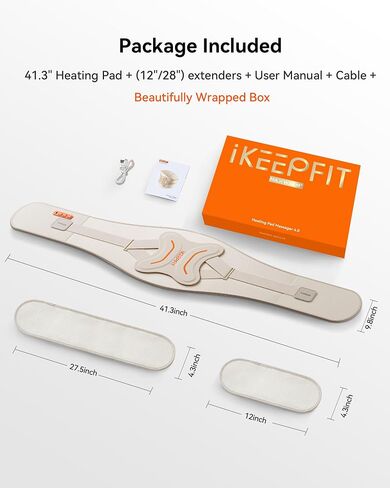 IKEEPFIT Cordless Heating Pad with Massager for Back Pain Relief: MAXwarm® 4.0, Portable Heated Back Brace with Lumbar Support for Sciatica, Large 8000mAh Battery, for Women Men 70" Beige in Saudi Arabia