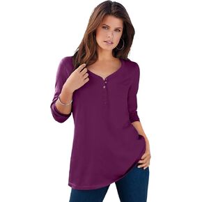 Roaman's Women's Plus Size Long Sleeve Sweetheart Henley Tee in Saudi Arabia