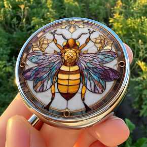 Stylish Vintage Stained Glass Bee-Themed Pill Box with 3 Compartments – Compact and Durable Organizer for Supplements and Medication in Saudi Arabia