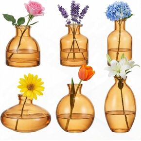 Glass Bud Vases Set of 6, Small Clear Flower Vases for Wedding Centerpiece Vintage Mini Glass Flower Bottles for Floral Arrangement Party Home Office Dining Table Decor in Kuwait
