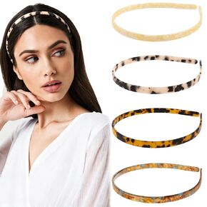 4-Pack Tortoise Shell Headbands for Women, Thin Acetate Resin Hair Bands with Non-Slip Teeth, Leopard Fashion Hair Accessories for Women & Girls in Saudi Arabia
