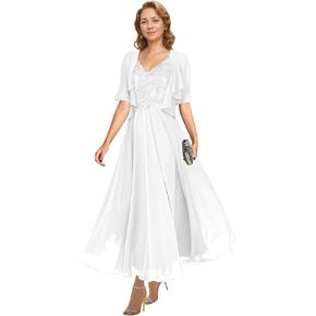 Cadoly 2 Pieces Tea Length Mother of The Bride Dresses for Wedding 2026 Elegant A-line Chiffon Formal Dresses for Women in Saudi Arabia