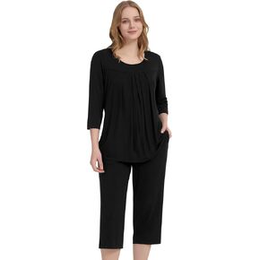 NACHILA Pajamas for Women-Viscose Made from Bamboo, 3/4 Sleeve Capri Pajama Set Soft Sleepwear 2 Piece Pjs in Kuwait