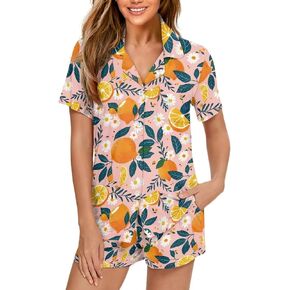 Pajamas Sets Two Piece Sleepwear for Women Plus Size Button Down Pjs Fruits Theme Lounge Sets in Saudi Arabia