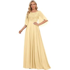 Cap Sleeve Mother of The Bride Dress Long Chiffon Prom Dresses Lace Appliques Formal Evening Gown for Women in Saudi Arabia