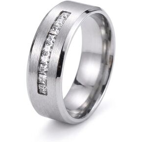Men's Silver Band Ring with Cubic Zirconia Channel Set - Brushed Finish Silver Plated Wedding Band, Engagement Promise Ring for Him, Masculine Jewelry Statement in Saudi Arabia
