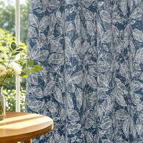 Navy Blue Botanical Leaf Blackout Curtains, Vintage Country Foliage Grommet Curtains, Thermal Insulated Sound Proof Window Drapes for Apartment Living Room Bedroom Home Office, 52" x 63" in Saudi Arabia