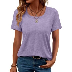 TICTICMIMI Women's Square Neck Short Sleeve Tops Casual Loose Fit T Shirts Solid Color Basic Tees in Saudi Arabia