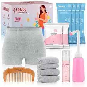 UHdod Postpartum Essentials Kit, Postpartum Care Recovery Kit for New Mom Labor Delivery, Includes Disposable Underwear, Instant Ice Pads, Cooling Spray, Soothing Liners, Peri Bottle, Birthing Comb in Saudi Arabia