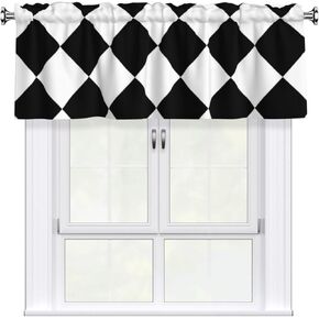 Rod Pocket Valance Curtain 54 x 18 Inch, Black and White Abstract Checkered Diamond Short Window Valance Curtains for Kitchen Windows Bathroom Bedroom, 1 Panel in Saudi Arabia
