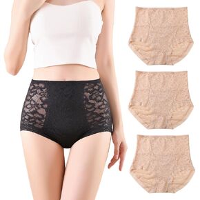 Women's High Waisted Lace Briefs - Retro Floral Panties with Light Tummy Support in Saudi Arabia