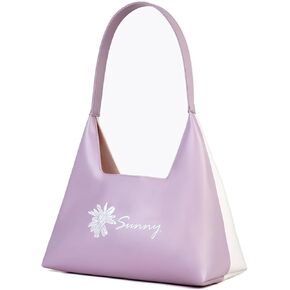 Women's Shoulder Bag Leather Two-Tone Color Purse with Daisy Embroidery, Top Handle Bag for Girls, Simple Cute Casual Tote in Saudi Arabia