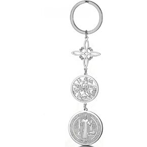 Triple Protection Pendant Keychains with Witch Knot and St Benedict Exorcism Medal Pentagram Tetragrammaton Keyring Amulet in Saudi Arabia