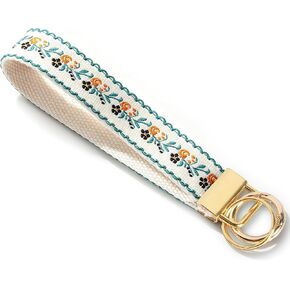 Prometheism Boho Embroidered Wrist Lanyard Keychain for Women Car Keys, Cute Fabric Wristlet Key Chain with Metal Hardware in Saudi Arabia