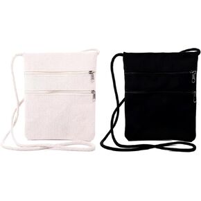 2-Pack Blank Canvas DIY Craft Double Zip Bags 15x19cm Crossbody Bag Small Sling Painting Bag Reusable Casual Shoulder Purse in Saudi Arabia